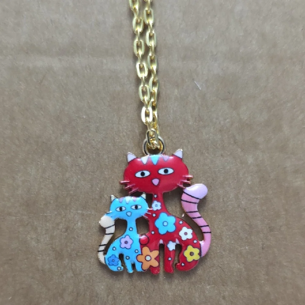 Colorful Cat Pendant Necklace
